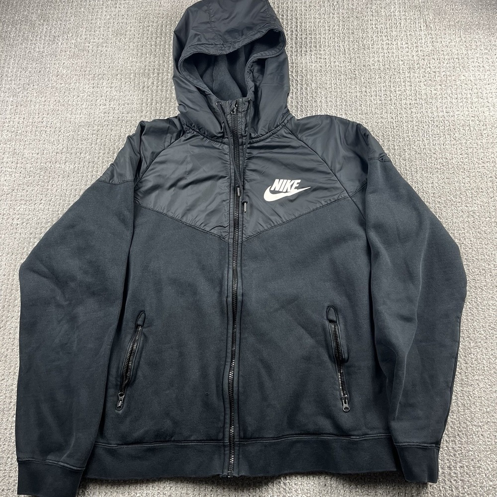 Nike Jacket Windrunner Fleece Mix Full Zip Hooded Two Tone 614516-010 Mens Large